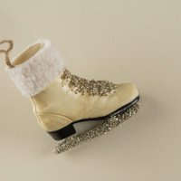 WHITE ICE SKATE W/ SILVER GLITTER ORNAMENT