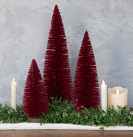 SET/ 3 BURGUNDY BOTTLE BRUSH TREES