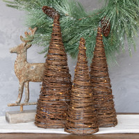 SET/ 3 LIGHTED GRAPEVINE CONE TREES