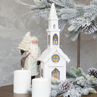 18.5" SNOWY LIGHTED WOOD CHURCH