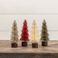 SET/ 4 - 8.75" CLASSIC SNOWY CHRISTMAS BOTTLEBRUSH TREES