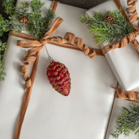 3.5" RED GLITTER DUSTED PINECONE ORNAMENT
