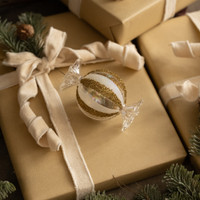 4.5" ROUND GOLD STRIPE CANDY ORNAMENT