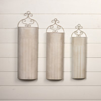 SET/ 3 WHITE TALL SCROLL BUCKETS