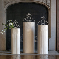 SET/ 3 WHITE TALL SCROLL BUCKETS
