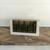 SET/ 5 - 8" GREEN BOTTLEBRUSH TREES W/ JINGLE BELLS
