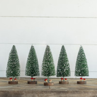 SET/ 5 - 8" DEEP GREEN BOTTLEBRUSH TREES W/ MUSHROOMS