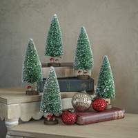 SET/ 5 - 8" DEEP GREEN BOTTLEBRUSH TREES W/ MUSHROOMS