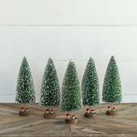 SET/ 5 - 10" DEEP GREEN BOTTLEBRUSH TREES W/ MUSHROOMS
