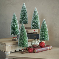 SET/ 5 - 10" DEEP GREEN BOTTLEBRUSH TREES W/ MUSHROOMS