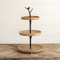 BIRD ON BRANCH THREE TIERED TRAY