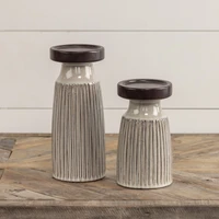 7.5" BEIGE & BROWN PILLAR CANDLE HOLDER
