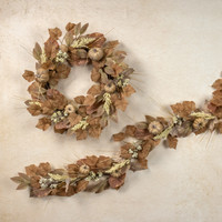 6' BEIGE MIXED LEAF & PUMPKIN GARLAND