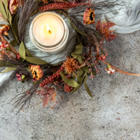 12" MINI POM POM & SUNFLOWER CANDLE RING