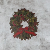 WREATH W/ RED BOW METAL WALL PLAQUE