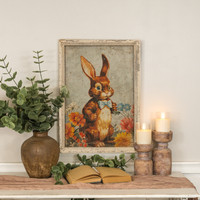 FRAMED BROWN BUNNY W/ BOW TIE PRINT
