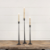 SET/ 3 FORGED BLACK TAPER CANDLESTICKS