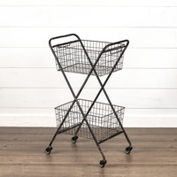 BLACK 2 TIER ROLLING CART