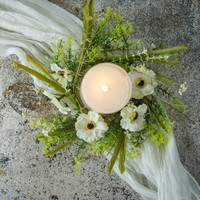 12" WHITE WILDFLOWER CANDLE RING