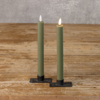 SET/ 2 - 9.5" 3D FLAME GROOVED DARK GREEN TAPER CANDLE