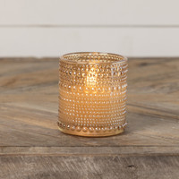 3.25" CHAMPAGNE DOTTED GLASS 3D FLAME CANDLE