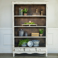 DISTRESSED WHITE LIBRARY BOOKCASE*