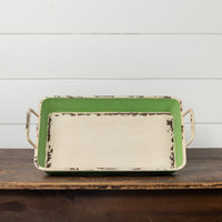 DISTRESSED GREEN METAL TRAY
