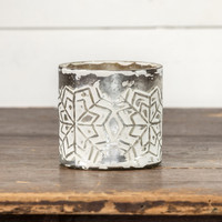4" GLASS SNOWFLAKE CANDLE HOLDER