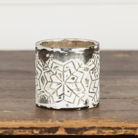4" GLASS SNOWFLAKE CANDLE HOLDER