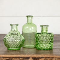 4" GREEN PATTERENED GLASS BUD VASE