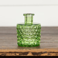 4" GREEN PATTERENED GLASS BUD VASE