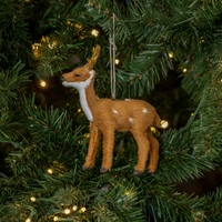 FUR DEER W/ GOLD GLITTERED ANTLERS ORNAMENT