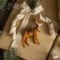 FUR DEER WRAPPED IN CHRISTMAS LIGHTS ORNAMENT