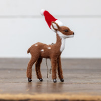 FESTIVE FUR BROWN DEER ORNAMENT