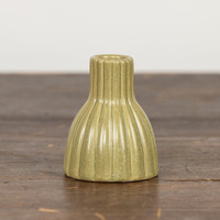 GREEN RIBBED CERAMIC TAPER CANDLESTICK