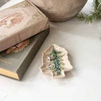 BEIGE & GREEN CERAMIC TREE MINI DISH
