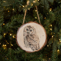 OWL ON WOOD SLICE ORNAMENT