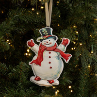 SNOWMAN W/ HOLLY HAT ORNAMENT