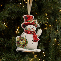 SNOWMAN W/ HOLLY WREATH ORNAMENT