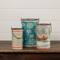 SET/ 3 FIRST SNOWFALL METAL BUCKETS