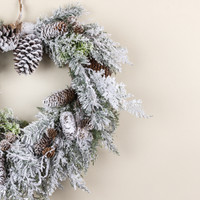 21" SNOWY CEDAR W/ MIXED PINECONES HANGING WREATH