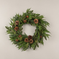24" SOFT TOUCH PINE & CEDAR W/ AGED BELLS WREATH