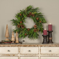 24" SOFT TOUCH PINE & CEDAR W/ AGED BELLS WREATH