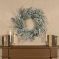 24" GLITTERED PINE W/ FERN WREATH