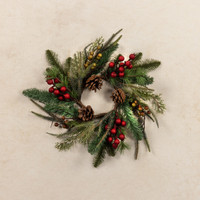 16" REDWOOD PINE BERRIES & PINECONES CANDLE RING