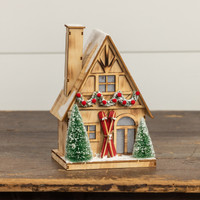 LIGHTED WOOD SKI HOUSE