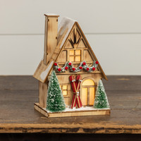 LIGHTED WOOD SKI HOUSE