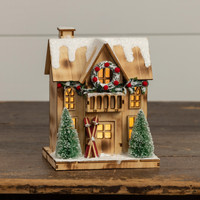 LIGHTED WOOD SKI LODGE