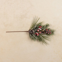 28" FROSTED PINE, BERRIES & PINECONES PICK