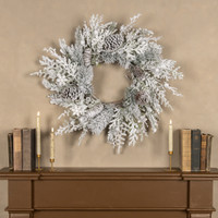 24" SNOWY PINE W/ PINECONES & SNOWFLAKES WREATH